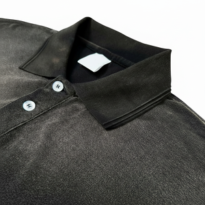 2025 Nueva camiseta de solapa de algodón puro de 250g de manga corta desgastada lavada con mono en aerosol - Product Image 1