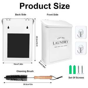带刷子的磁性绒毛收集器，用于洗衣房装饰，金属壁挂式绒毛收集盒支架，带盖的绒毛垃圾箱，适用于烘干机 - Product Image 4