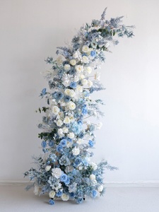 Décoration de mariage, arche de fleurs artificielles bleues mélangées, fond pour photographie, événement extérieur, cérémonie, scène LQHL010 - Product Image 3