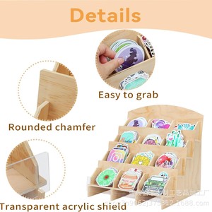 Wooden Multi Tiered <b>Shelf</b> 4 Layers For Stickers Cards Badges <b>Desktop</b> Organizer Storage Display Rack - Product Image 3