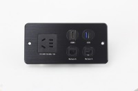 Prise de courant de bureau 1 prise chinoise 2 ports USB réseau et données Noir