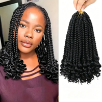 Perruque tressée à trois brins avec sous-tressage, style déesse bohème, tresses carrées, pointes bouclées, extensions de cheveux en soie synthétique au crochet