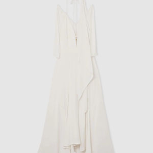 Vestido largo blanco de mujer con cuello halter, estilo casual, con cuello en V profundo y superposición drapeada, ideal para la noche - Nueva Colección 2026 - Product Image 6