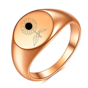 Bague en acier inoxydable poli 18 mm avec gravure laser tournesol, bijou unisexe tendance, cadeau - Product Image 3