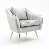 Fauteuil de détente moderne en velours avec tissu doux et pieds en métal doré électro-plaqué durables pour le salon