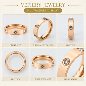 Wholesale <b>Rose</b> Gold <b>Clear</b> Stone Minimalist Stainless Steel Stackable Ring - Product Image 3