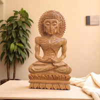 Statue de Bouddha squelette antique en bois poli de 10 pouces, artisanale, figurine spirituelle, décoration de méditation, idole décorative irrégulière