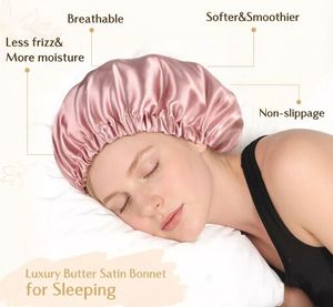 Gorro de Dormir Largo de Satén para Mujer, Gorro de Seda de Morera 100% de Alta Calidad para el Cabello - Product Image 3