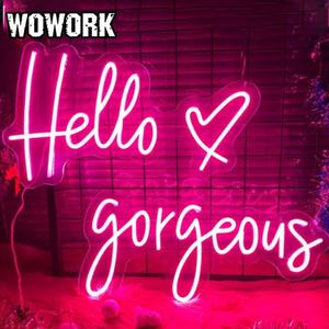 Letrero Luminoso LED de Acrílico Personalizado WOWORK 2026, Pequeño, Rosa y Blanco, con la Frase 'Hello Gorgeous', para Suministros de Tiendas - Product Image 1