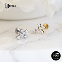 Piercing en Titane de Grade Implantaire ASTM F136 avec Croix CZ, Fileté Intérieurement, pour Cartilage d'Oreille, Hélix, Tragus, Conch, Bijoux pour Enfants