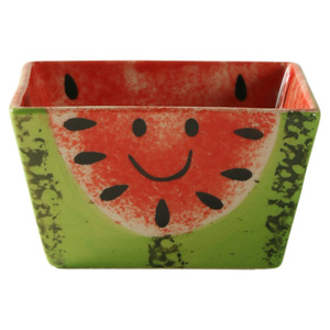 Bol carré en céramique avec motif de pastèque souriante, vaisselle pour enfants pour les collations et les repas - Product Image 5
