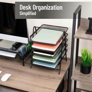 <b>Metal</b> Desk Organizer with 5 Sliding Trays for Letters and <b>Files</b> Holder - Product Image 5
