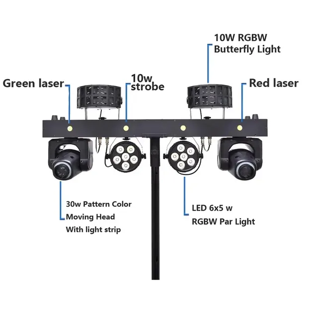 Professional Portable DJ Stage Lighting IP65 Waterproof 2pcs 6x8W RGBW 4-in-1 LED Par Bar Lighting Stand