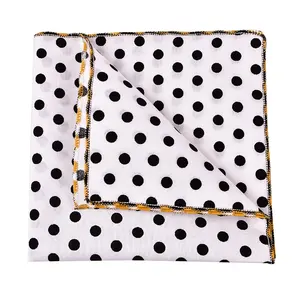 high grade mens white with black dots cotton pocket squares