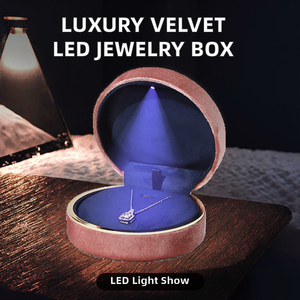 Boîte à bijoux ronde en velours multicolore avec LED, étui à bord doré pour bague et collier, idéale pour les propositions de mariage, les fiançailles et les cadeaux de mariage - Product Image 2