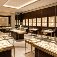 Vitrine de présentation de bijoux avec porte latérale en verre pour magasin de bijoux en or