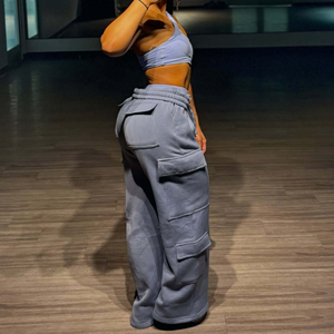 <span class=keywords><strong>Pantaloni</strong></span> Sportivi Casual a Gamba Larga Stile Vintage Americano, <span class=keywords><strong>Pantaloni</strong></span> <span class=keywords><strong>Cargo</strong></span> <span class=keywords><strong>Blu</strong></span> di Tendenza per Donne - Product Image 3