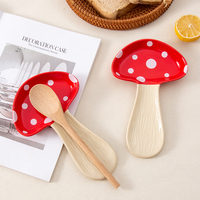 Support à cuillères en céramique fait main, motif champignon vintage, écologique, personnalisable avec logo, compatible lave-vaisselle/micro-ondes/four