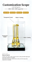 Trophée personnalisé en métal et cristal, OEM ODM, logo gravé, trophée de championnat sportif, souvenir, trophée d'entreprise, trophée personnalisé