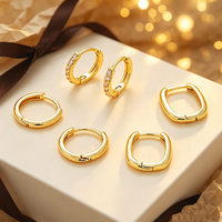 Boucles d'oreilles créoles Huggie 3 pièces plaquées or 18 carats pour piercings multiples, pavé de zircone cubique, empilables, en cuivre, inaltérables, tendance 2026, direct usine