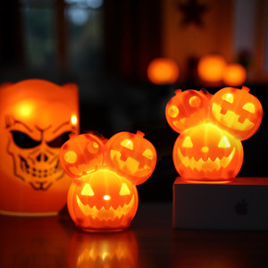 Wholesale Halloween Triple Heads <strong>Pumpkin</strong> LED Light Lamp <strong>Spooky</strong> <strong>Face</strong> Tabletop Ornament for Indoor Outdoor Halloween Decoration - Product Image 2