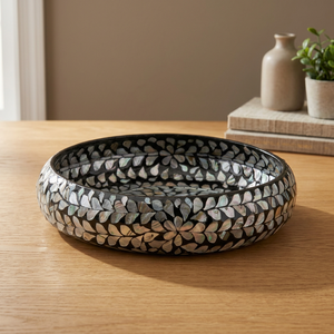 Bol de service rond fait main en nacre, luxueux, durable, poli, mosaïque de coquille d'ormeau, assiette décorative pour les fêtes - Product Image 5