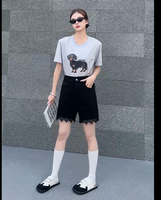 Shorts cargo en jean noir taille haute pour femmes grandes tailles, avec fermeture éclair, poches 3D, écologiques, respirants, séchage rapide, anti-plis