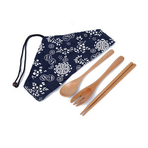 Ensemble de couverts de voyage écologiques en bois (baguettes, cuillère, fourchette) style simple pour 1 personne - Product Image 2