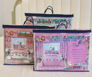 Set Sprei Karakter Kartun Ukuran Twin dengan Gorden 7 Pcs Set Bedcover Berwarna-warni untuk Anak Perempuan atau Laki-laki - Product Image 1