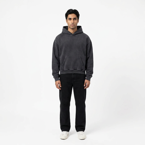 À la mode 420 gsm pull à capuche hommes lourd en détresse gros sweats à capuche surdimensionné pierre vintage lavé sweats à capuche blanc - Product Image 1