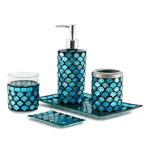 scales style 5 pieces shower curtain set for bathroom modern bathroom vanity set glass and bath accessory set