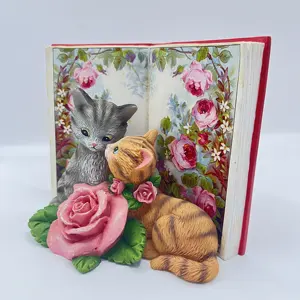 Resin Cute Rose Book Cat Represents Love Decoration