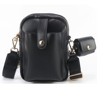 Sac à bandoulière pour téléphone en cuir PU noir pour femme, mini sac à bandoulière avec pochette pour écouteurs, livraison rapide depuis l'entrepôt étranger