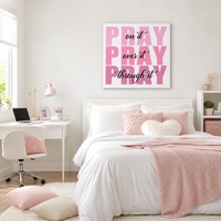 Impression sur toile encadrée « Pink Pray on It Over It Through It » pour la décoration de la chambre à coucher, de la salle de bain, du bureau à domicile
