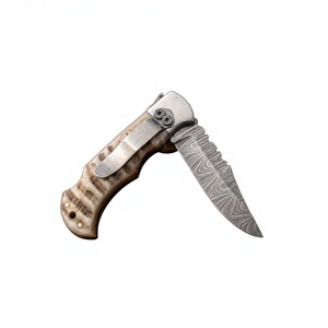 Cuchillo de Bolsillo Plegable de Acero de Damasco de Alta Calidad, Precio de Fábrica al por Mayor, Mango de Cuerno de Oveja, Aplicación Táctica, 58 HRC - Product Image 1