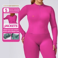 Grande taille vêtements de sport légers Slim Fit femmes à manches longues fermeture éclair complète sport Yoga hauts vestes d'entraînement trous pour les pouces