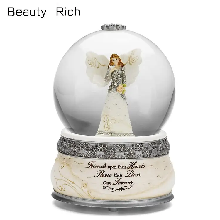 Elements Friends Angel Musical Water globe、6インチ/100mm、碑文の友達が心を開く人生を共有する、Snow Globe