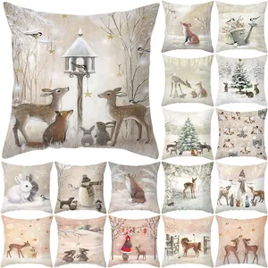 Witte Sneeuw Cadeau Super Zachte Set Van Vier 45*45Cm Kerst 3d Populaire Kussenhoes Voor Thuis Sofa Decoratief