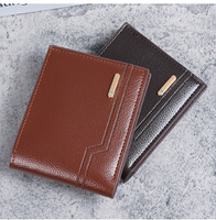 Dompet Koin Mini Pendek Kulit PU Retro Sederhana untuk Pria, Multi-Kartu, Penutup Ritsleting, Normcore/Minimalis, Tahan Air, RFID