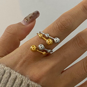 Stainless Steel Ring Gold Silver Ball Geometric Design Unisex Jewelry Gift - Product Image 4