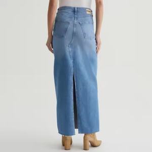Jupe en jean vintage délavée à l'acide taille haute pour femme, coupe ample, longueur midi, patchwork tricoté, tissage pour toutes les saisons - Product Image 6