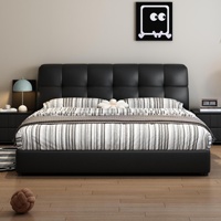 Lit de rangement en cuir noir capitonné avec tiroirs, sommier à lattes en bois massif, lit King/Queen, meuble gain de place pour chambre à coucher