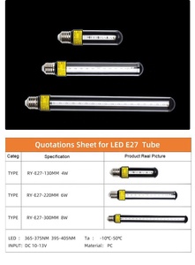 Tùy chỉnh bước sóng công suất cao UV LED E27 vít đa mặt LED UV ống 4W 40W uva365nm + uva395nm Đèn diệt muỗi - Product Image 5