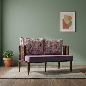 Modern Wicker <b>Sofa</b> Booth Upholstered Lounge Bench with Cushioned Seat <b>Foam</b> Filled Padded Arm for Living Room Cafe Restaurant - Product Image 2