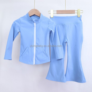 이잉 부티크 여자아이 귀여운 아동복 세트 도매 캐주얼 가을 단색 프린트 긴팔 요가복 - Product Image 4