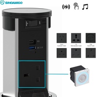 Chargeur sans fil SINOAMIGO EU/UK personnalisé 15W, prise de courant escamotable, 2 prises AC avec PD 20W, charge rapide USB, matériau en verre