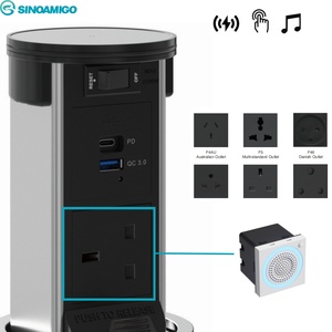 SINOAMIGO Enchufe Elevador Eléctrico con Cargador Inalámbrico de 15W Personalizado para UE/RU, 2 Tomas de Corriente con Carga Rápida USB PD de 20W, Material de Vidrio - Product Image 1