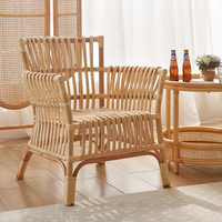 Fauteuil simple en rotin naturel tressé pour hôtel et gîte, mobilier de salon en gros