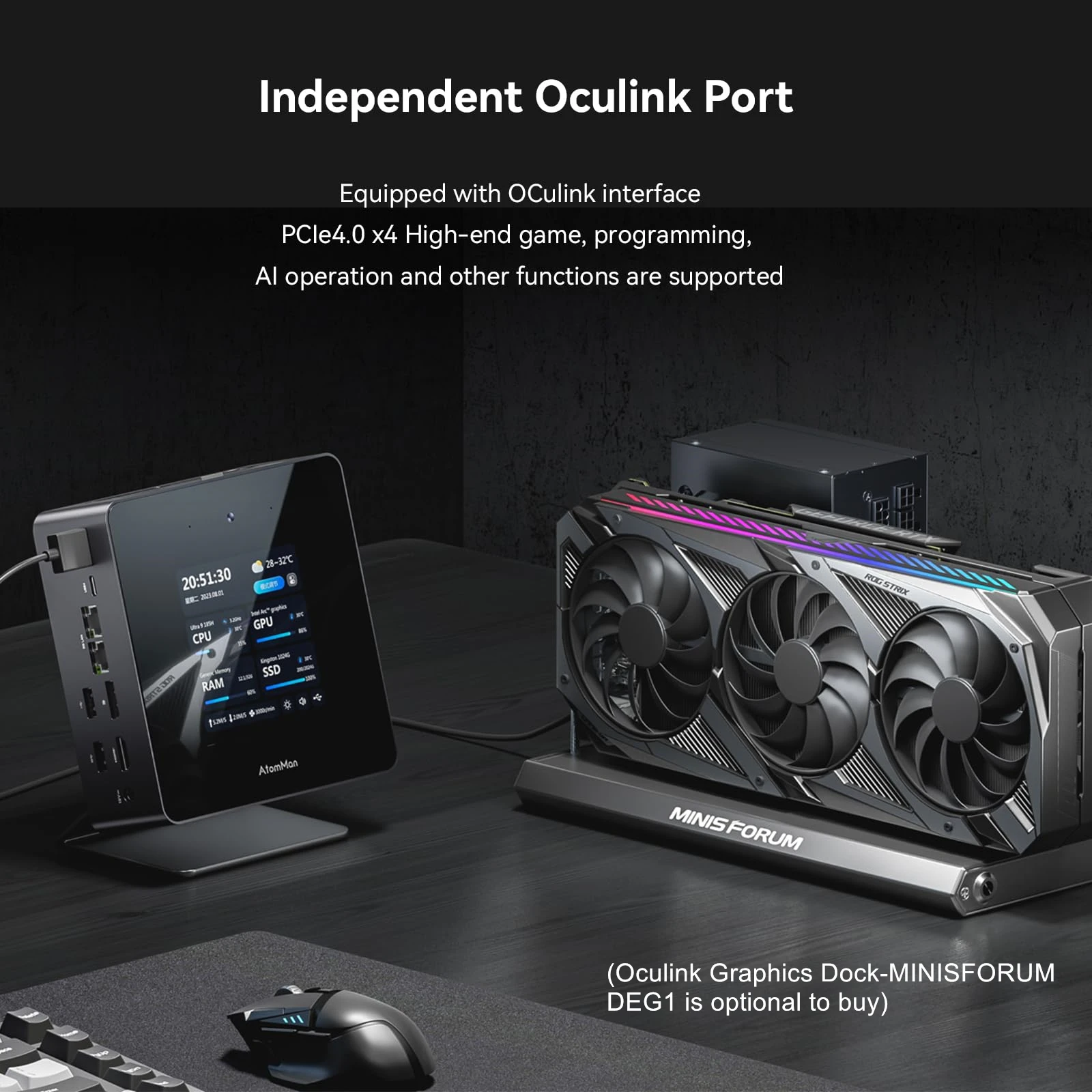 Atomman Mini PC X7 Ti Ultra 9-185H - 4 Inch Screen Gaming PC