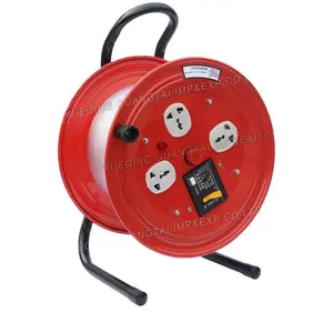 With leakage circuit breaker removable cable reel red metal stand 3 outlets
